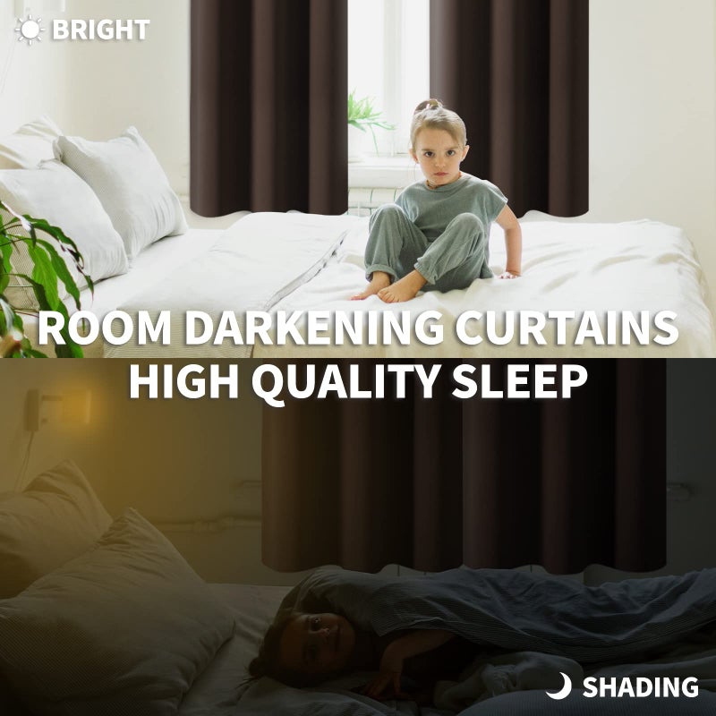 BGment Brown Blackout Curtains 45 Inch Long for Bedroom Kitchen Window - Short Length Chocolate Thermal Insulated Darkening Drapes with Rod Pocket for Bathroom, 42 x 45 Inch, 2 Panels - Image 2